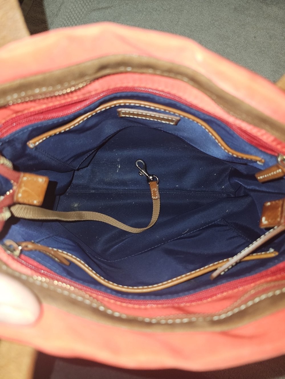 Dooney & Bourke Red Nylon Crossbody with Brown Leather Trim - Picture 7 of 8